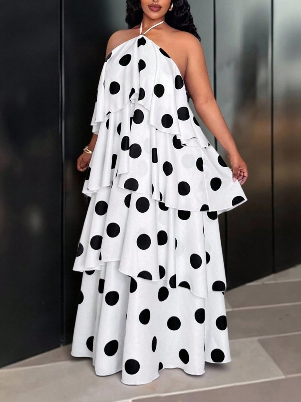 Black And White Boho Women's Elegant Polka Dot Dress